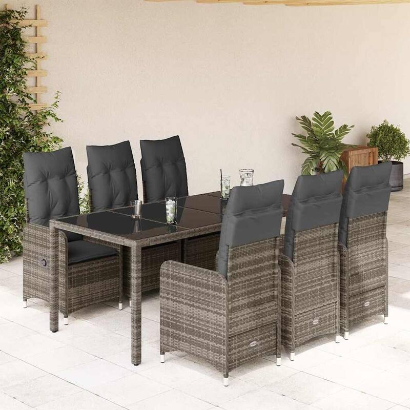 vidaXL Bistro Set Grey PE rattan 6-seater Removable Covers - 23.0 x 21.5 x 36.2 in - Grey (4)
