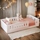 preview thumbnail 1 of 11, White Wood Twin Size Platform Bed with Guardrail and Semi-enclosed Fence For Toddler