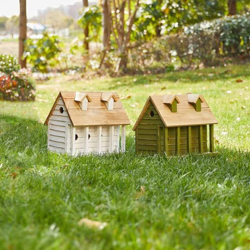 Glitzhome 14.25"L Wood Distressed Solid Wood Cottage Birdhouse