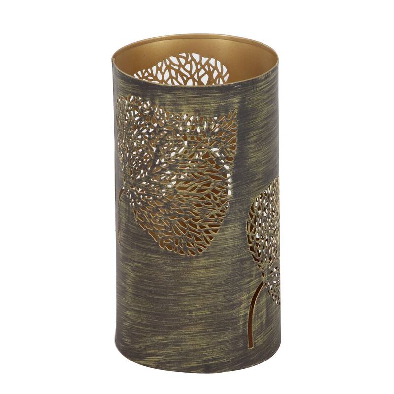 Metal Leaf Decorative Indoor Outdoor Candle Lantern with Gold Interior - Set of 3 Gold or Copper - Roche River Decor