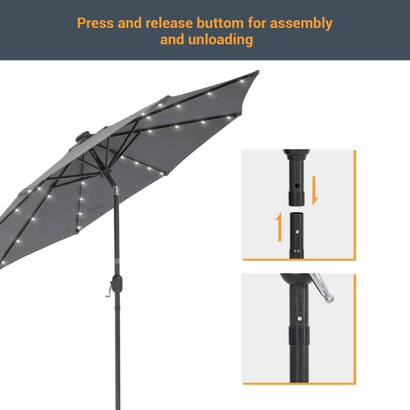LIVOOSUN 9Ft Patio LED Market Umbrella Outdoor Table Steel Umbrella