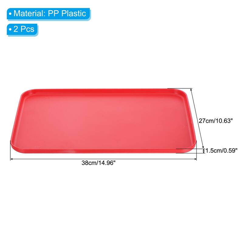 Fast Food Tray, 2 Pack PP Plastic Reusable Serving Tray - Red - 15x11"