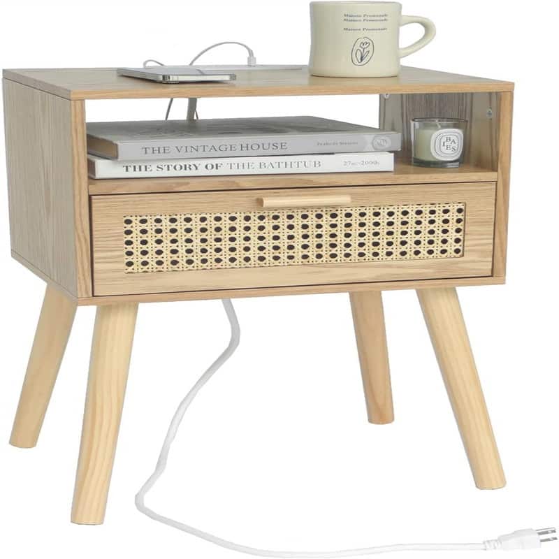 Modern Nightstand with Charging Station - Top-natural Charging Station