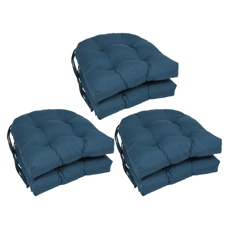 16-inch U-Shaped Indoor Twill Chair Cushions (Set of 2, 4, or 6) - 16" x 16" - Set of 6 - Indigo