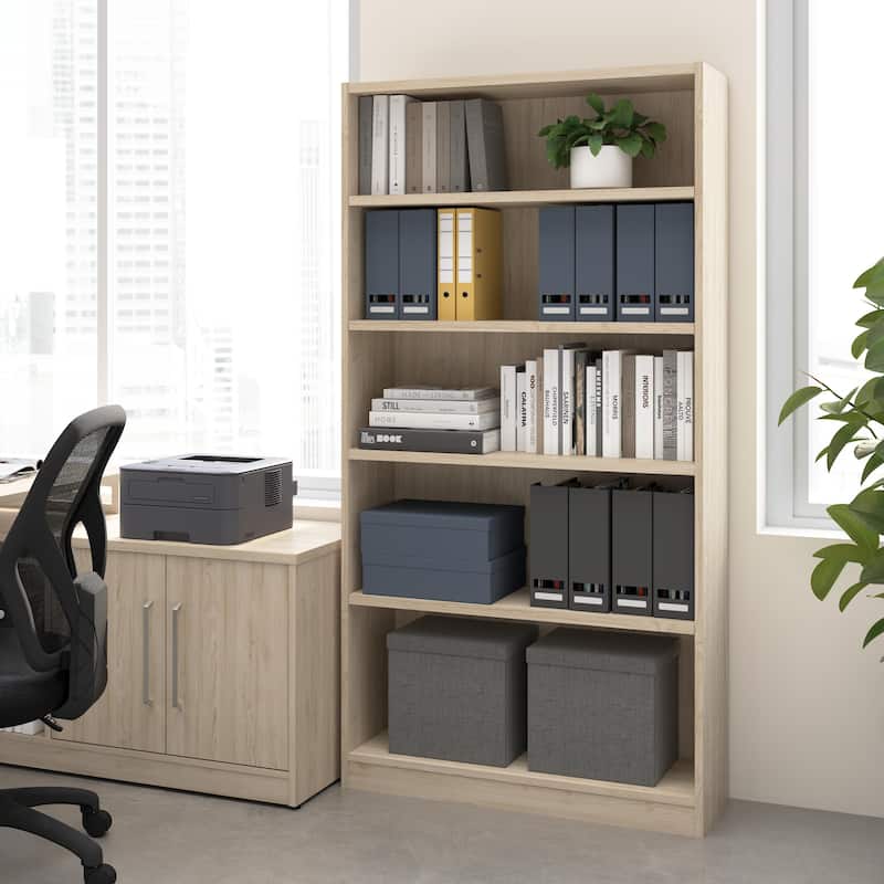 Bush Business Furniture Vista Tall 5 Shelf Storage Bookcase - Natural Elm
