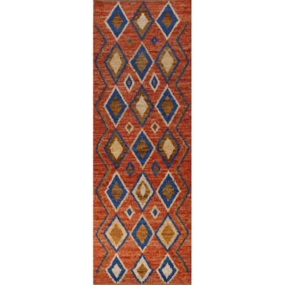 Orange Moroccan Oriental Runner Rug Hand-Knotted Tribal Wool Carpet - 2'10" x 9'9"