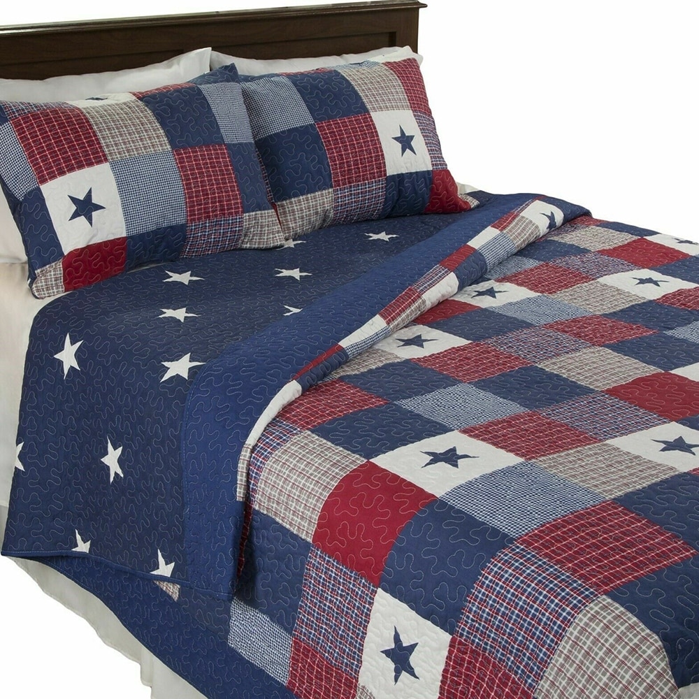 All American Quilted Blanket Red White Blue Bedspread Twin On
