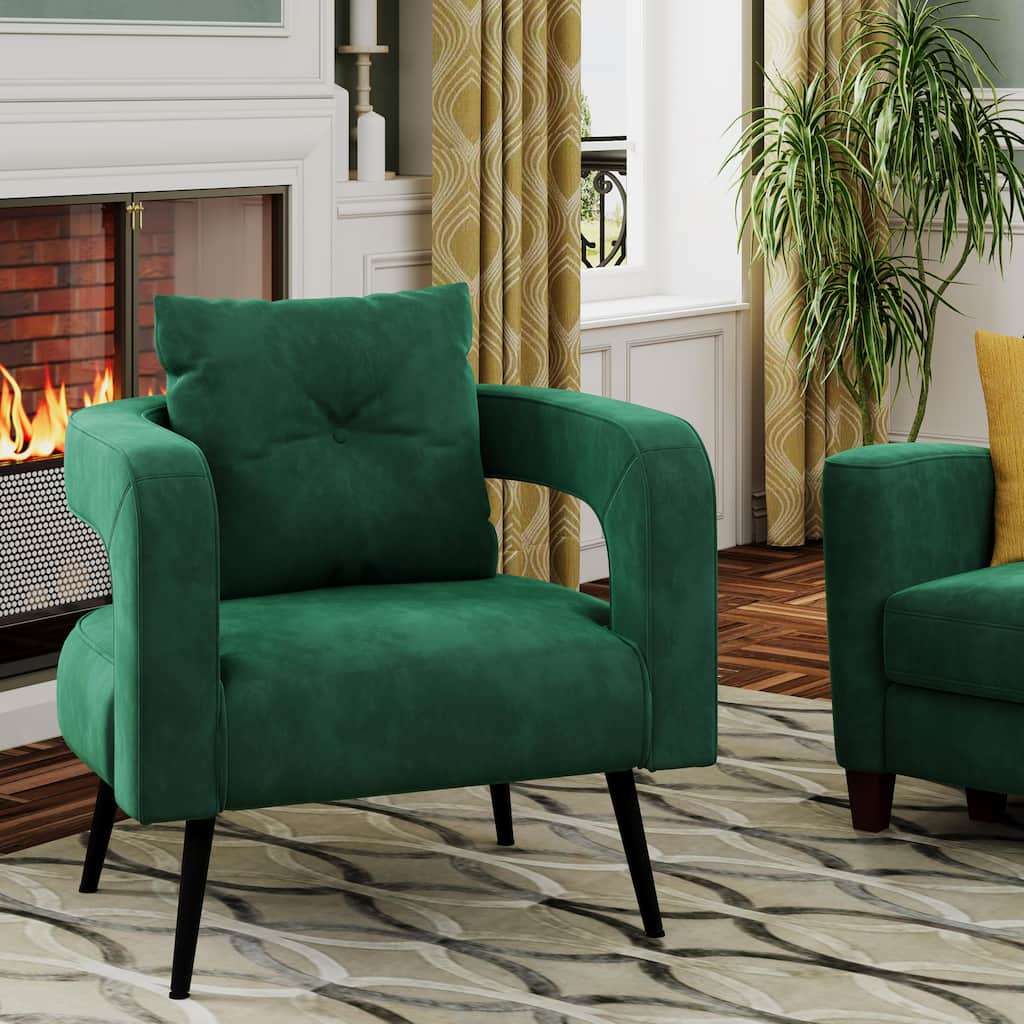 Velvet Accent Chairs, Modern Barrel Club Chairs with Metal Legs, Cozy Round Upholstered Sofa Chairs for Living Room