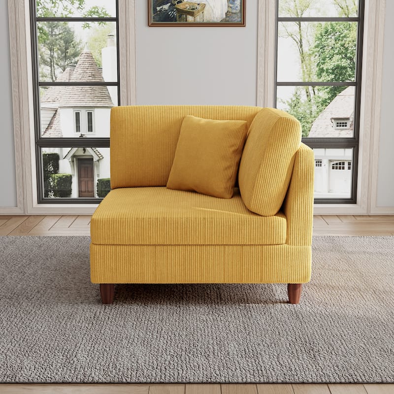 Modular Corduroy Armchair Sofa Accent Chair - Right Facing - Orange