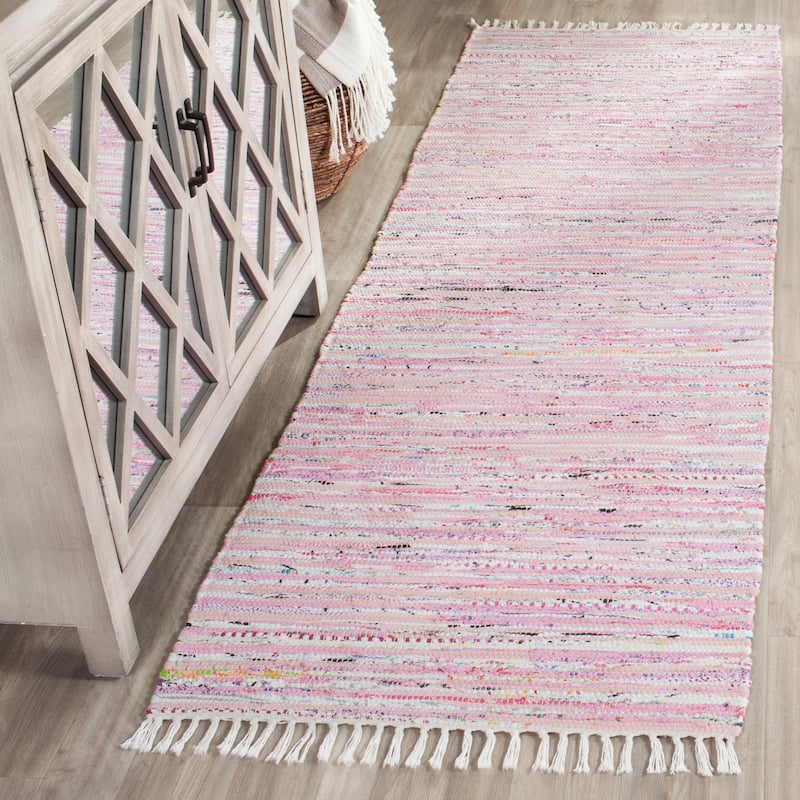 SAFAVIEH Handmade Rag Rug Litzy Stripe Cotton Rug - 2'3" x 7' Runner - Light Pink/Multi