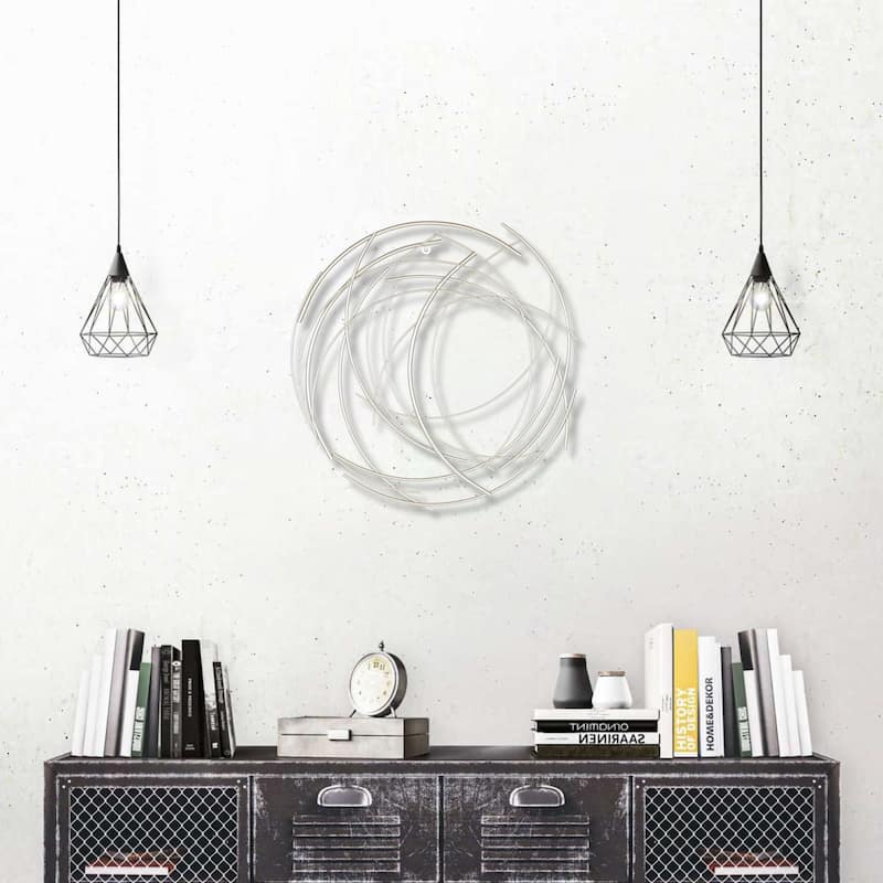 Denine Metal Silver Small Abstract Round Wall Art