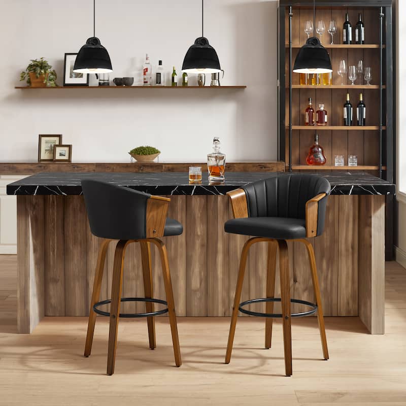 Art Leon Wood and Faux Leather Counter Height Barstool, Set of 2