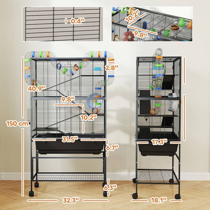 Five-Tier Hamster Tank with Wheels, Storage Shelf and Accessories - 32.3" L x 18.1" W x 59.1" H