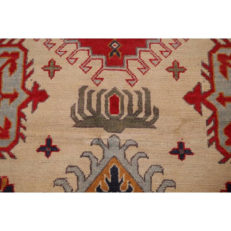 Hand Knotted Oriental 100% Wool Carpet Traditional Geometric Yellow & Gold Kazak Area Rug - 9' 8'' X 6' 5''