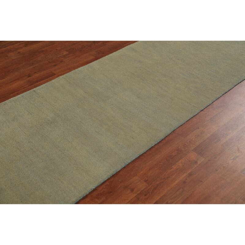Green Gabbeh Modern Runner Rug Hand-Knotted Wool Carpet - 2'9" x 9'8"