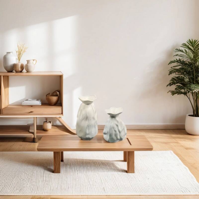 Set of Two White Artistic Paper Bag Inspired Ceramic Vases