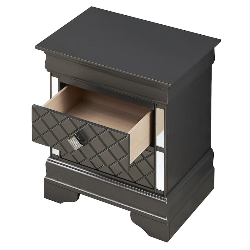 Mirrored 2-Drawer Wooden Nightstand - 24" - Black