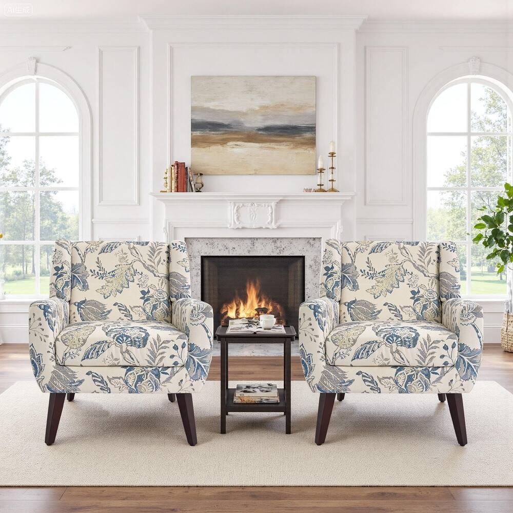 2 Set Modern Tufted Linen Upholstered Accent Chair Faux Leather Armchair