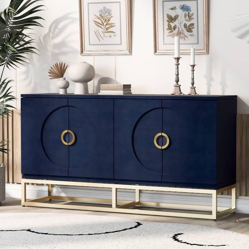 Beige 59.80 in. W Metal Handle Storage Cabinet with Adjustable Shelves