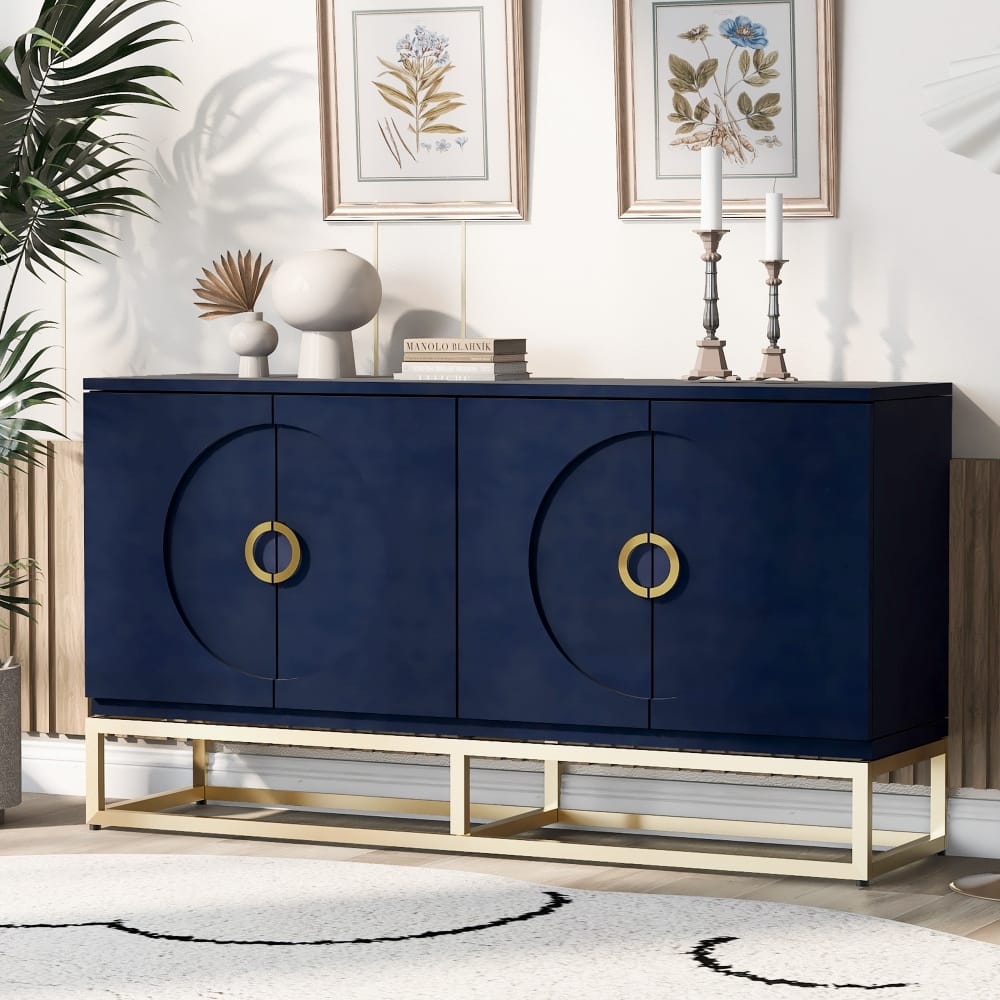 Beige 59.80 in. W Metal Handle Storage Cabinet with Adjustable Shelves