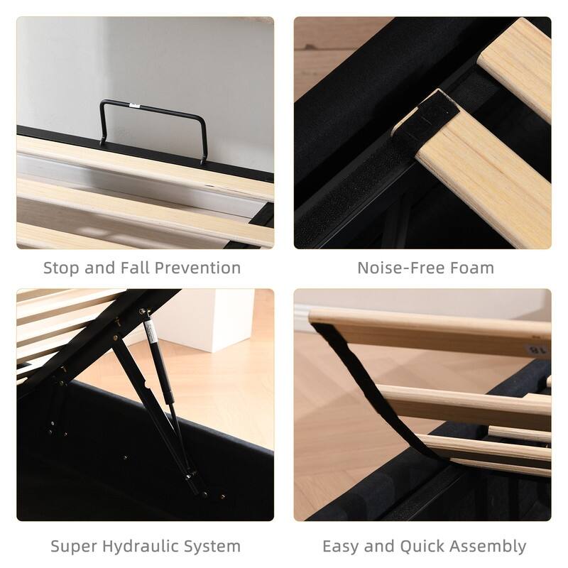 Plywood Frame Upholstered Platform Bed with Lift-up Storage