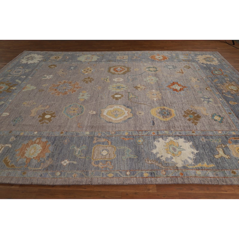 Hand Knotted Oriental 100% Wool Carpet Transitional All-Over Greys & Charcoal Oushak Area Rug - 11' 10'' X 8' 10''