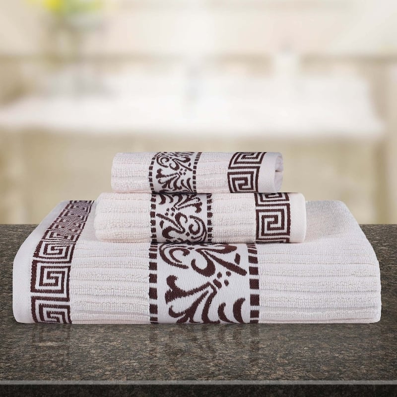 Superior Athens Cotton Floral Border Greek Key 3-Piece Towel Set