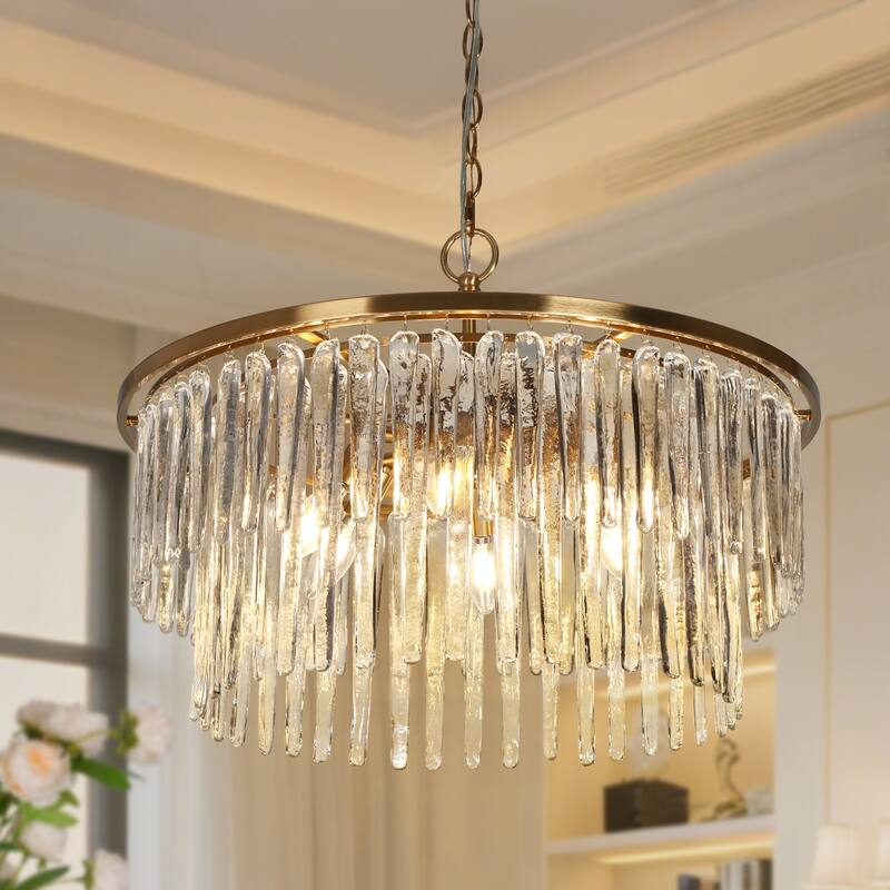 Modern Gold 2-Tier 6-Light Drum Chandelier for Dining Living Room