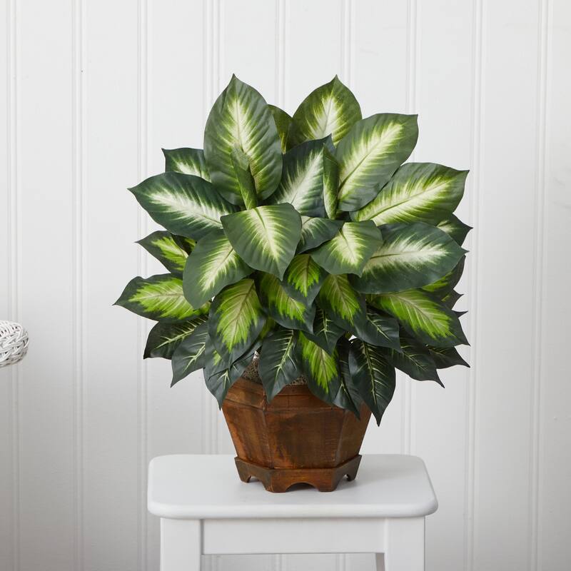 Golden Dieffenbachia Plant with Vase Artificial Tropical Floor Plant Home Decor - 1.83ft.