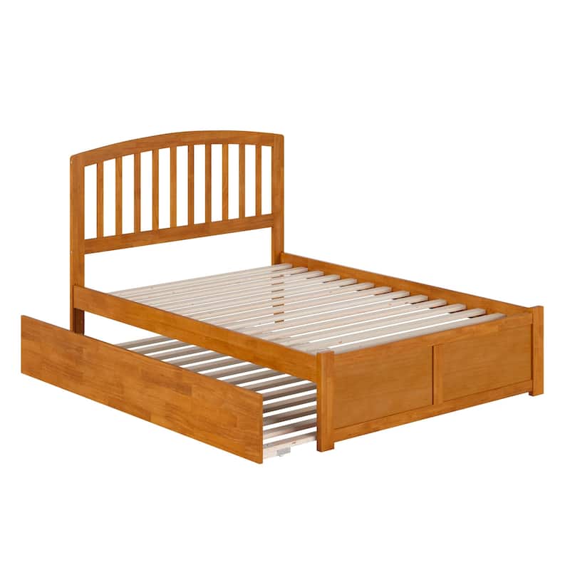 Solid Wood Platform Bed with Trundle - Full Size Bed Frame & Footboard - Modern Bedroom Furniture