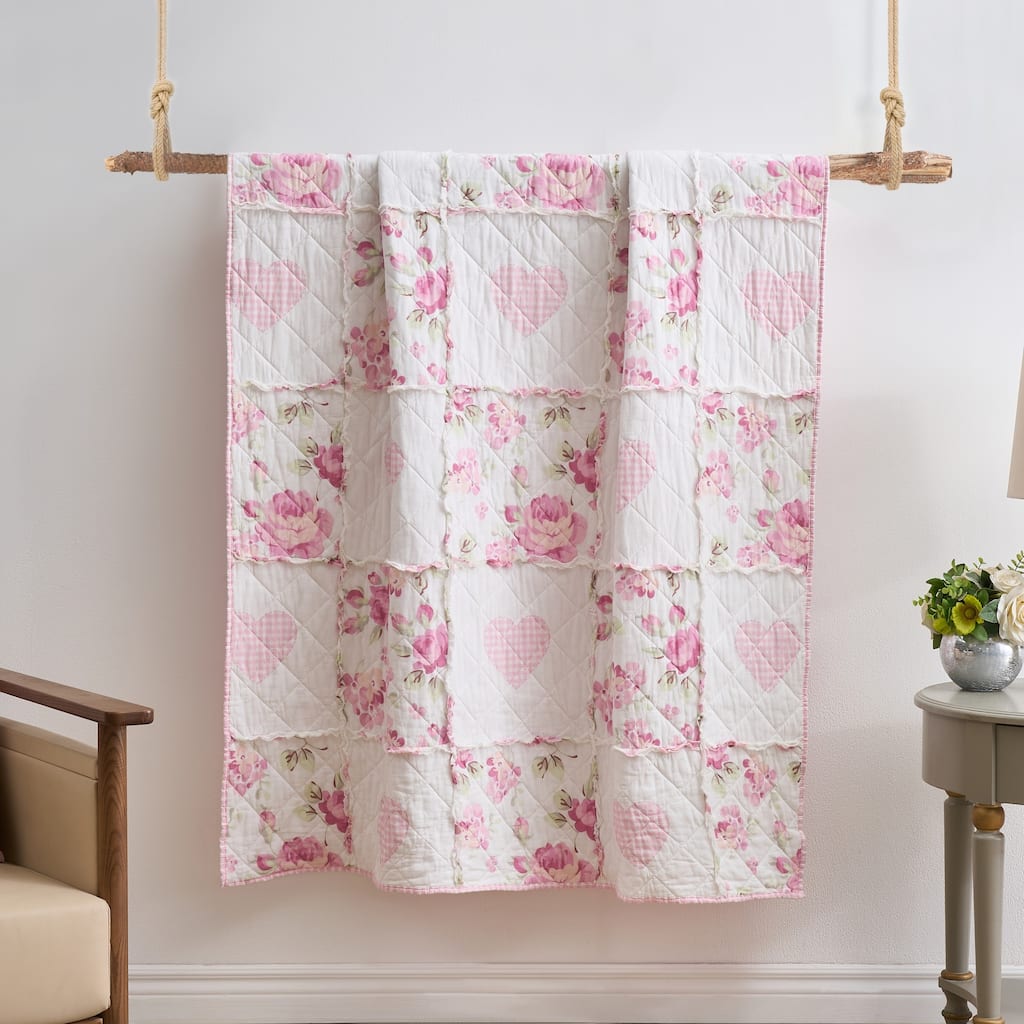 Greenland Home Fashions Veronica's Hearts 50"x60" Ruffled Cotton Throw Quilt