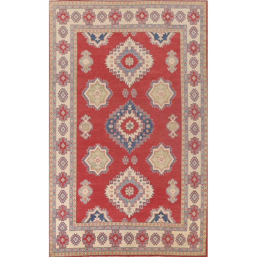 Red Kazak Rug Hand-Knotted Oriental Wool Carpet - 8'2"x 12'2"