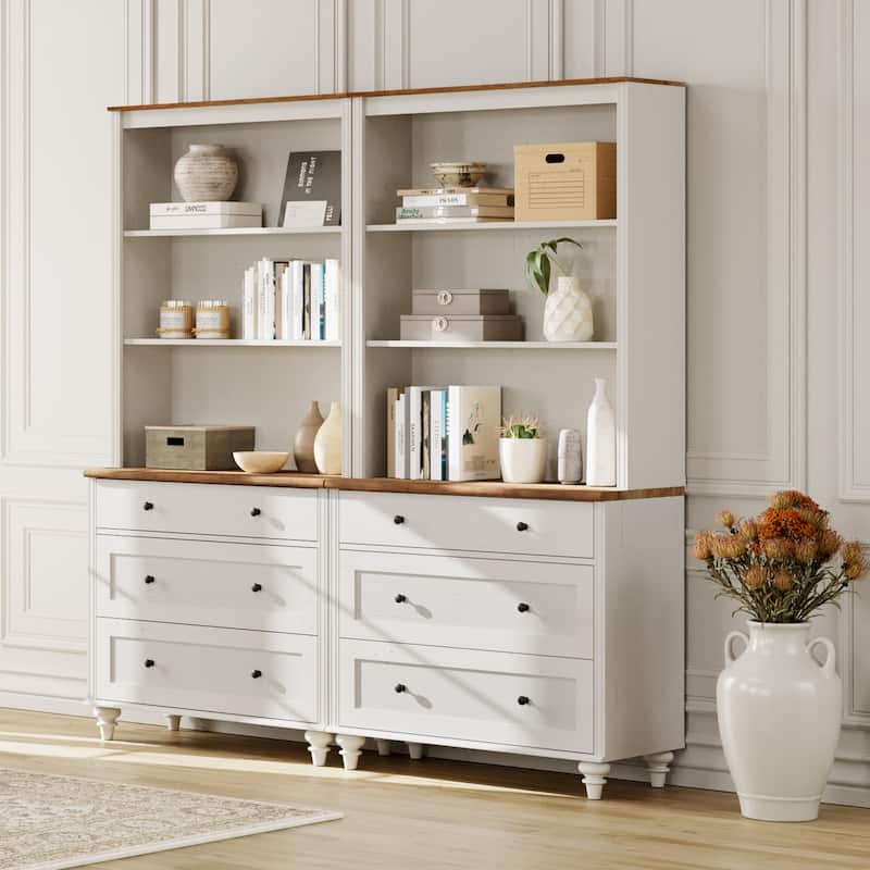 White Bookcase with Doors, Large Wood Farmhouse Book Case Shelf