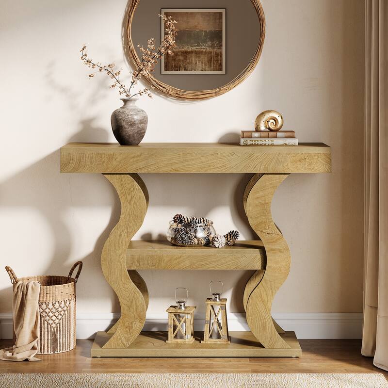 Console Table for Entryway, 3-Tier Wood Sofa Table with Storage Shelves for Living Room, Hallway, Foyer, Entrance