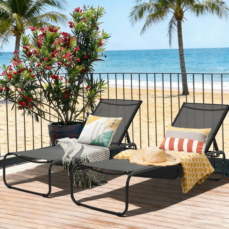 Ainfox 2 Pcs Chaise Lounge Outdoor Recliner Backyard Chair - Black