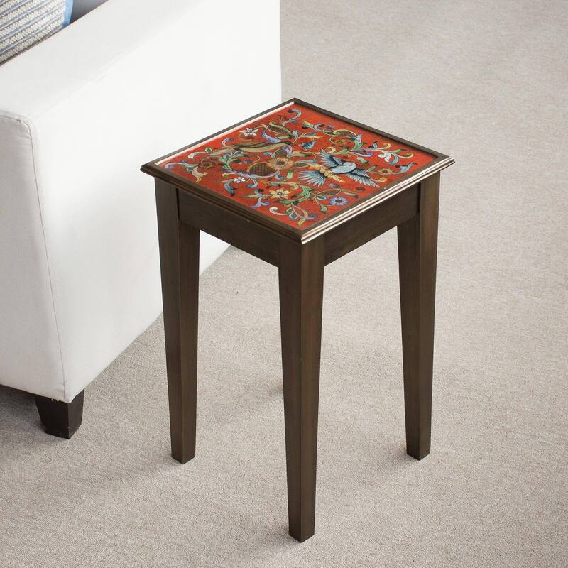 Handmade Birds in the Red Skies glass accent table (Peru)