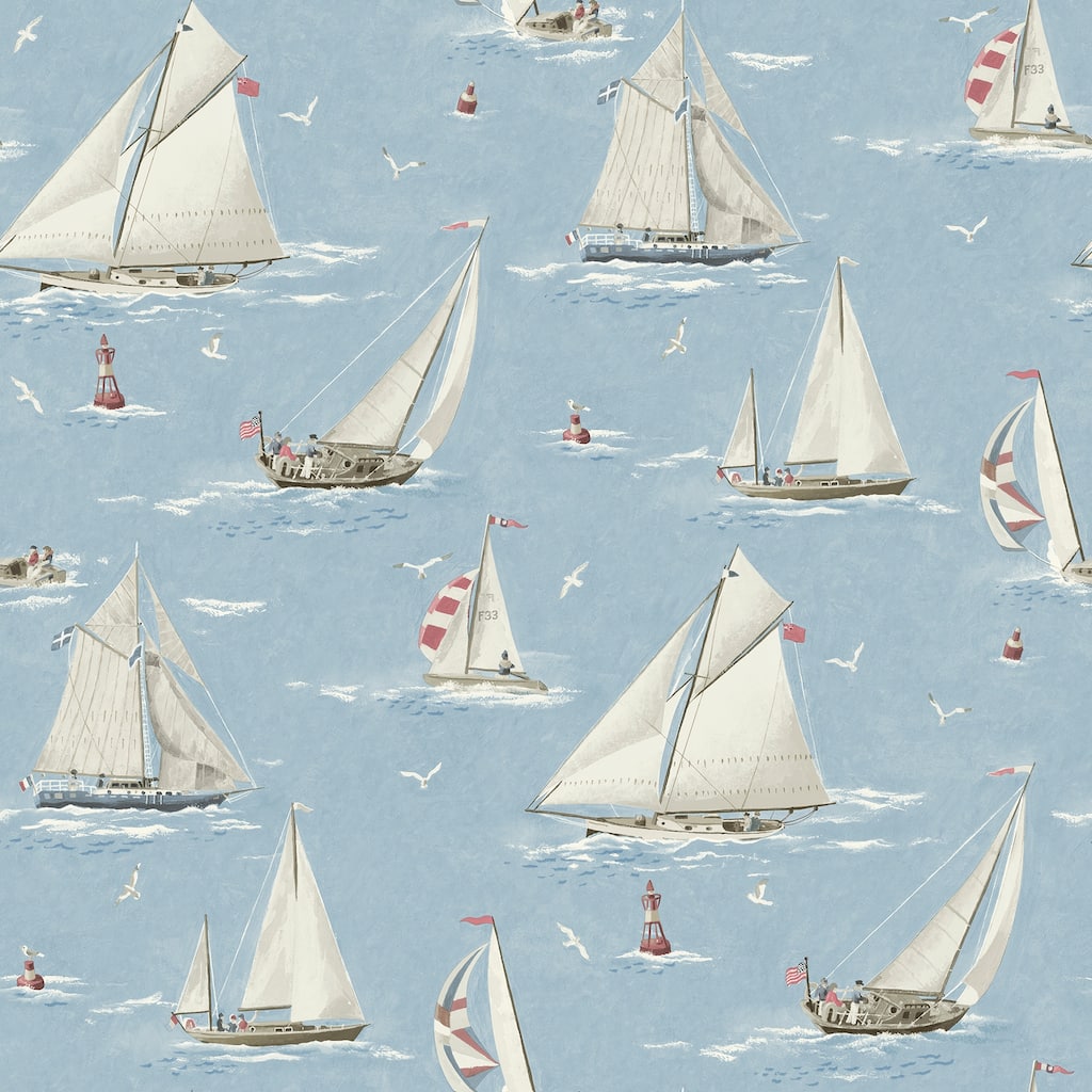 Chesapeake Leeward Light Blue Sailboat Wallpaper