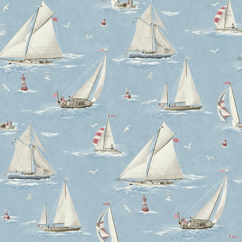 Chesapeake Leeward Light Blue Sailboat Wallpaper