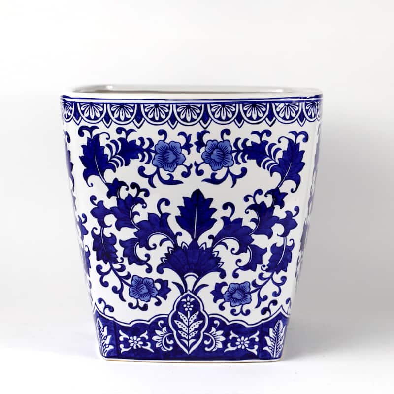 Euro Ceramica Blue and White Ceramic Camelia Garden Planter - 10 Inch H
