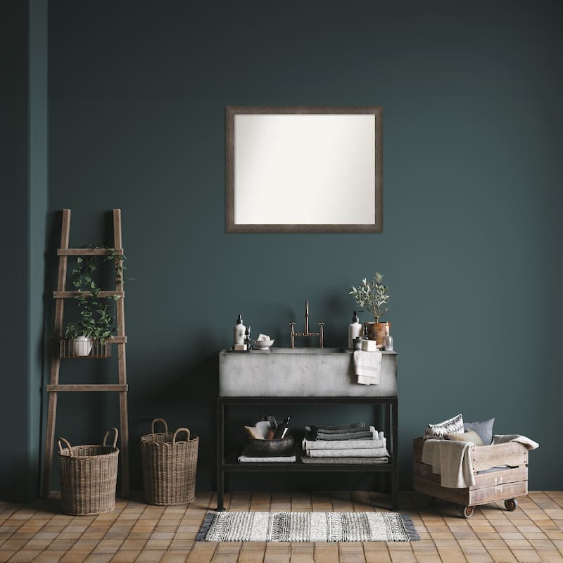 Dappled Narrow Non-Beveled Wood Framed Bathroom Vanity Wall Mirror
