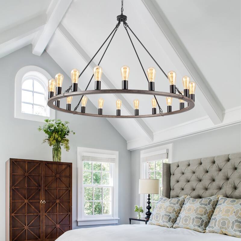 20 - Light Farmhouse Metal Round Industrial Chandelier for Dining Room Entryway Kitchen Island - N/A