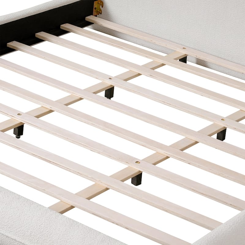 Boucle Fabric Upholstered Platform Bed with Curve-Shaped Design