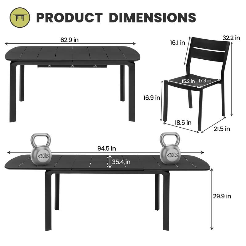 9-Piece Outdoor Patio Dining Set Extendable Rectangular Aluminum Dining Table with Chairs