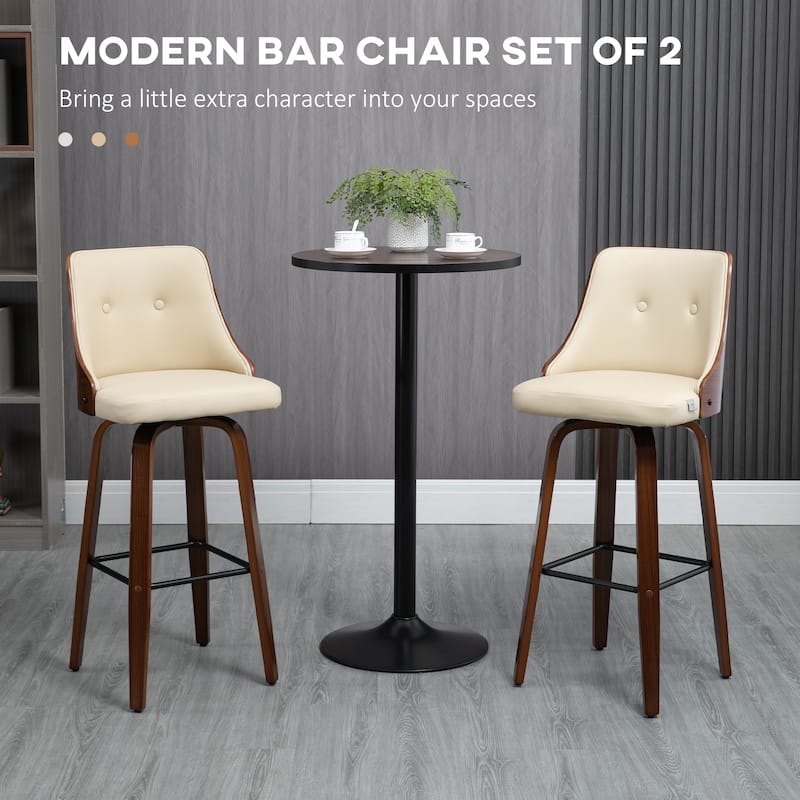 HOMCOM Counter Height Bar Stools Set of 2 PU Leather Swivel Barstools with Footrest and Tufted Back