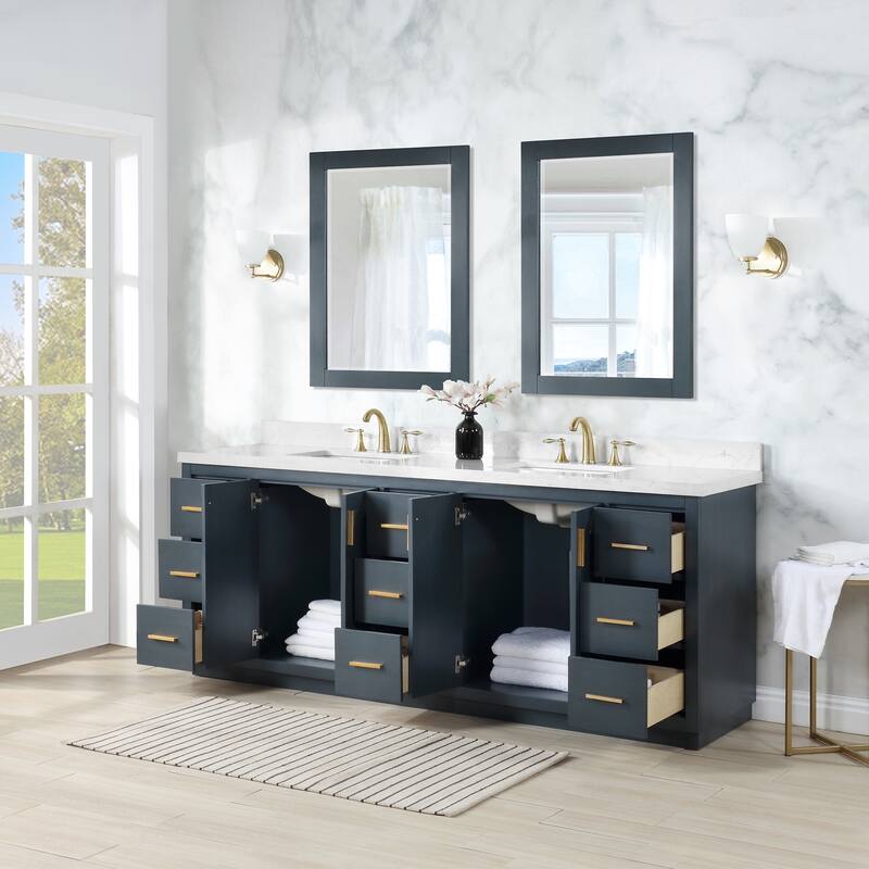 Altair Gazsi Bathroom Vanity with Composite Stone Countertop with Mirror