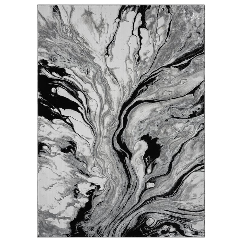 Ksamil Collection Gray and Black Abstract Area Rug