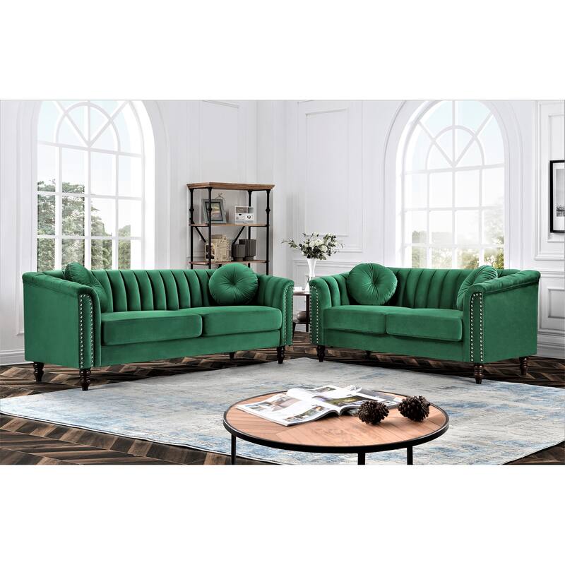 Hills Tufted Back Nailhead 2PCS Living Room set - Green