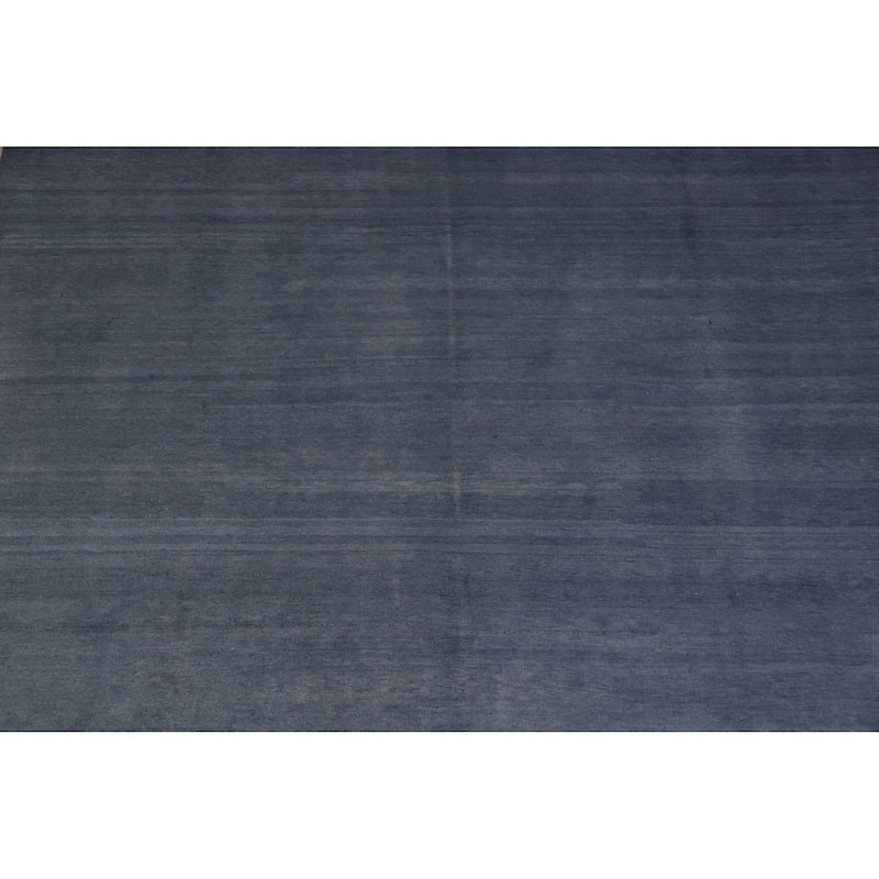 Hand Knotted Oriental 100% Wool Carpet Modern Solid Navy Blue & Blues Gabbeh Area Rug - 12' 0'' X 9' 5''