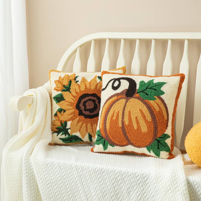 Glitzhome 14''H Fall Harvest Hooked Pumpkin Sunflower Pillow