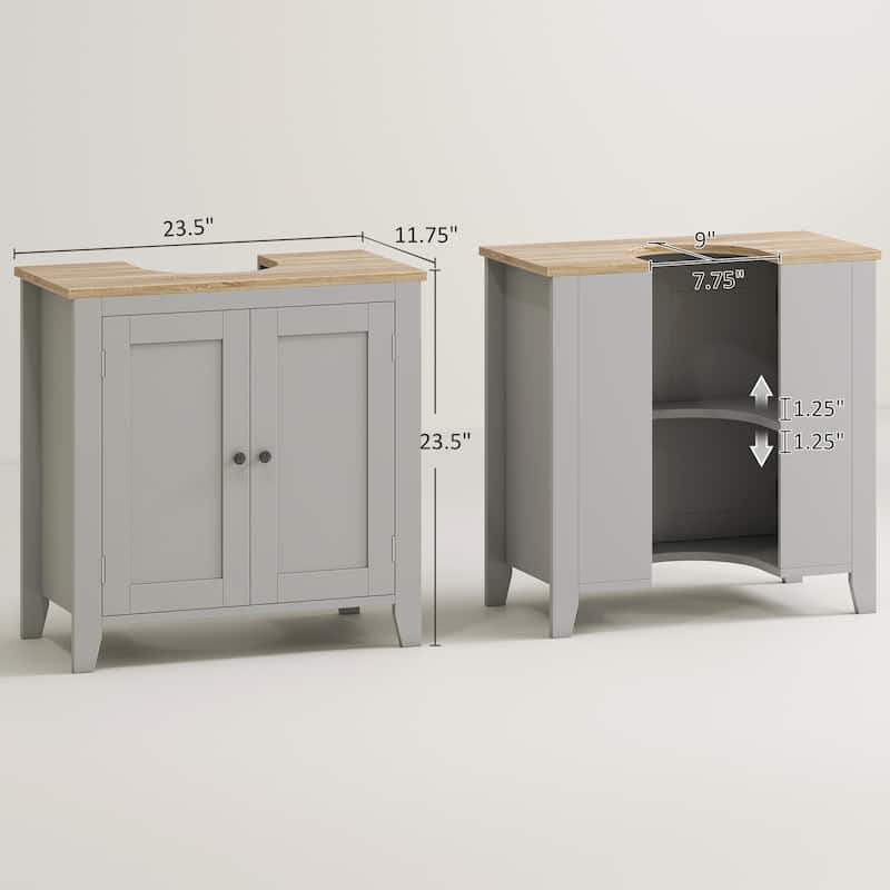 Grey Bathroom Storage Cabinet with Adjustable Shelf and Wood Grain Top for Under Sink Organization
